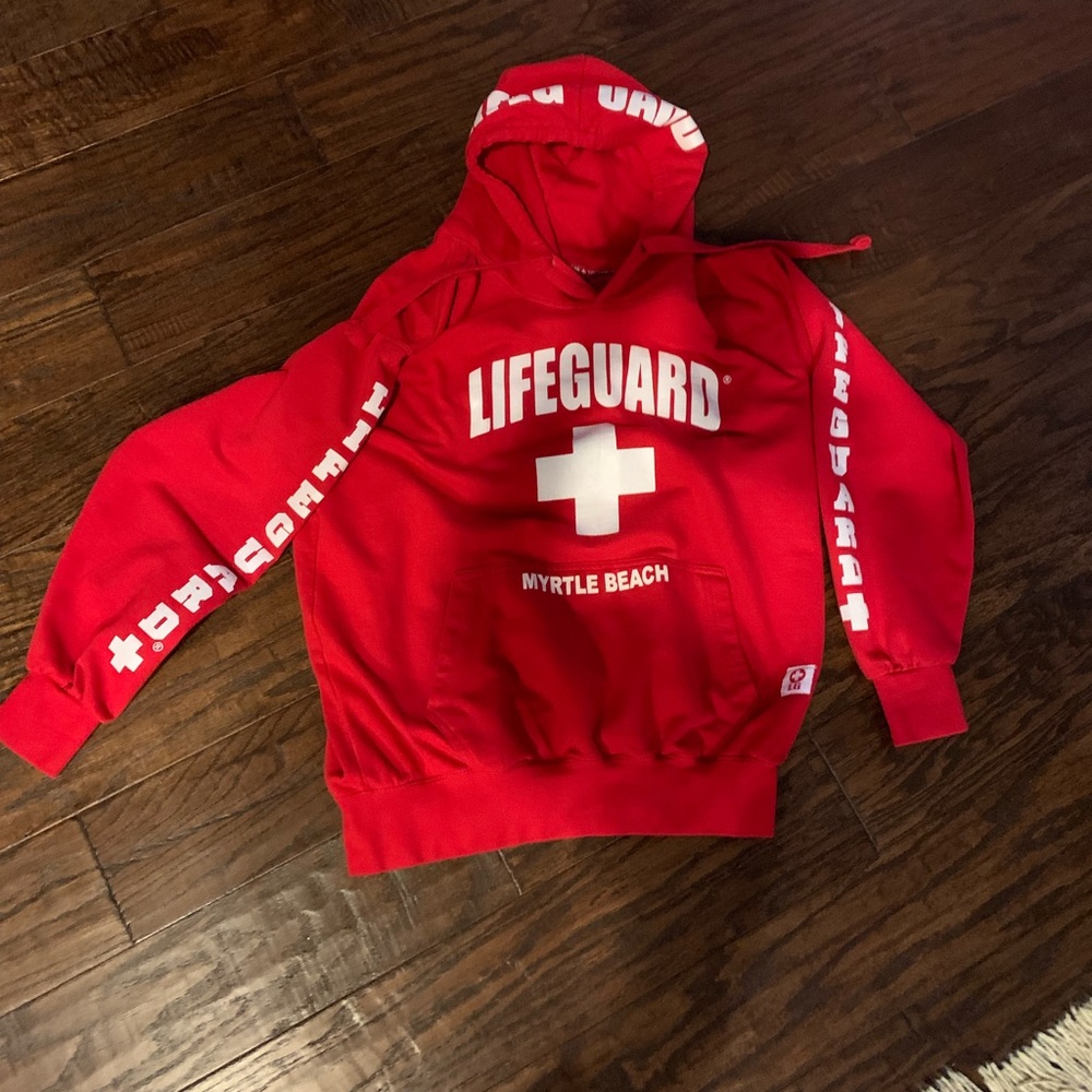 Hoodie red/white lifeguard M size pre-owned house smoke/pet free